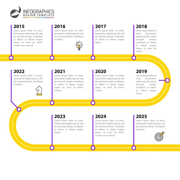 Infographic tasarım şablonu. 11 adımlı zaman çizelgesi konsepti. İş akışı düzeni, diyagram, pankart, web tasarımı için kullanılabilir. Vektör illüstrasyonu