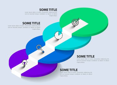 Infographic tasarım şablonu. Dört adımlı yaratıcı bir kavram. İş akışı düzeni, diyagram, pankart, web tasarımı için kullanılabilir. Vektör illüstrasyonu