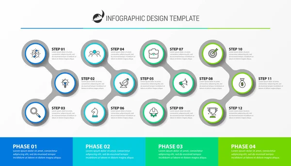 Infographic设计模板 有12个步骤的创意概念 可用于工作流布局 网页设计 矢量说明 — 图库矢量图片