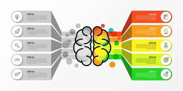 インフォグラフィックデザインテンプレート 10ステップで創造的なコンセプト ワークフローのレイアウト バナー Webデザインに使用できます ベクターイラスト — ストックベクタ