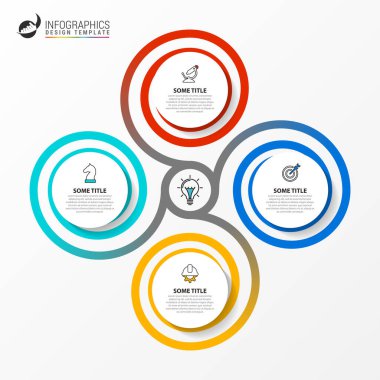 Infographic tasarım şablonu. Dört adımlı yaratıcı bir kavram. İş akışı düzeni, diyagram, pankart, web tasarımı için kullanılabilir. Vektör illüstrasyonu