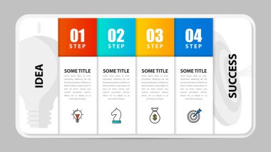 Infographic tasarım şablonu. Dört adımlı yaratıcı bir kavram. İş akışı düzeni, diyagram, pankart, web tasarımı için kullanılabilir. Vektör illüstrasyonu
