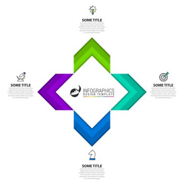 Infographic tasarım şablonu. Dört adımlı yaratıcı bir kavram. İş akışı düzeni, diyagram, pankart, web tasarımı için kullanılabilir. Vektör illüstrasyonu