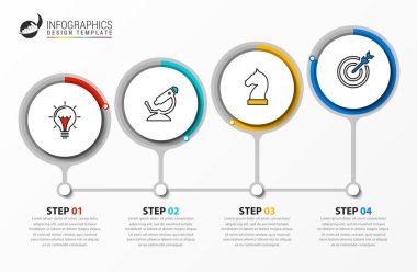 Infographic tasarım şablonu. Dört adımlı yaratıcı bir kavram. İş akışı düzeni, diyagram, pankart, web tasarımı için kullanılabilir. Vektör illüstrasyonu