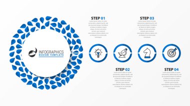 Infographic tasarım şablonu. Dört adımlı yaratıcı bir kavram. İş akışı düzeni, diyagram, pankart, web tasarımı için kullanılabilir. Vektör illüstrasyonu