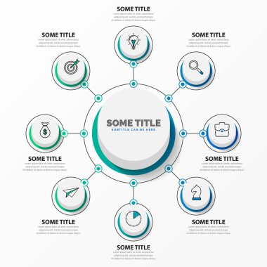 Infographic tasarım şablonu. 8 adımlı yaratıcı bir kavram. İş akışı düzeni, diyagram, pankart, web tasarımı için kullanılabilir. Vektör illüstrasyonu