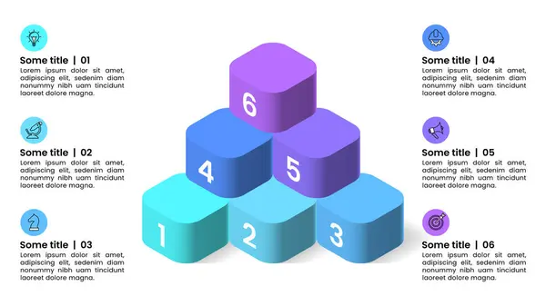具有图标和6个选项或步骤的信息图形模板 金字塔Pyramid可用于工作流布局 网页设计 矢量说明 — 图库矢量图片