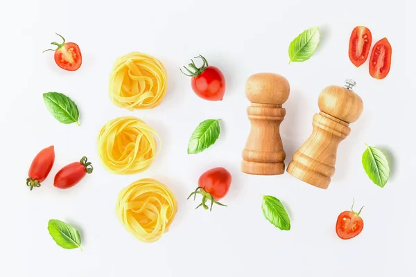 Pasta Ingredients Cooking Pasta White Background Top View Italian Food — Stock Photo, Image