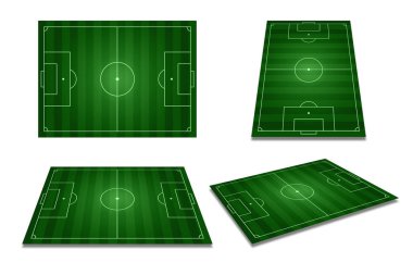 Yeşil futbol sahası, futbol sahası üst görünümden farklı bakış.