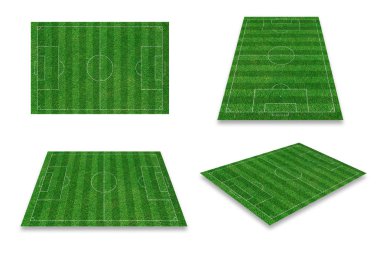 Yeşil futbol sahası, futbol sahası üst görünümden farklı bakış.