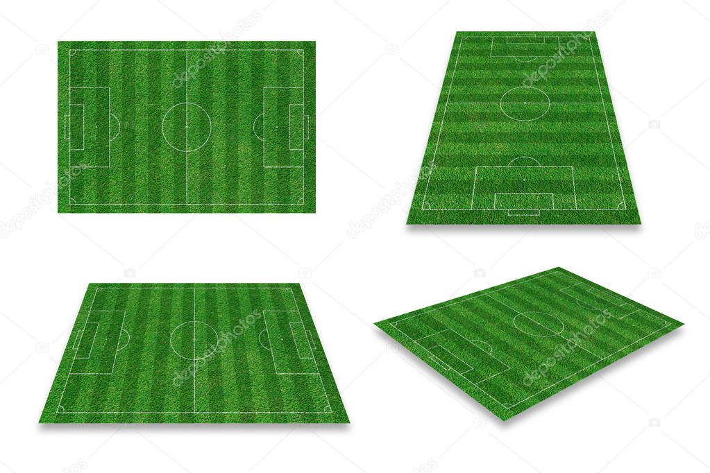 Different perspective of green football field, soccer field from top view.