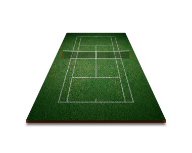 Tenis Kortu, yeşil çim beyaz satırından üstten görünüm.