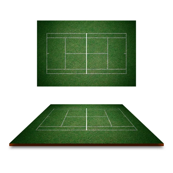 Tennis Hof Groene Gras Met Witte Lijn Van Bovenaanzicht — Stockfoto