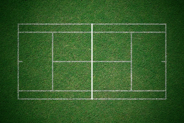 Tennis Hof Groene Gras Met Witte Lijn Van Bovenaanzicht — Stockfoto