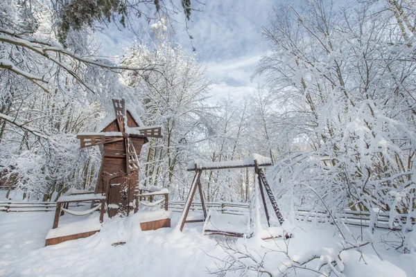 Paisaje Cubierto Nieve Con Árboles Cielo Azul Invierno Ruso — Foto de Stock