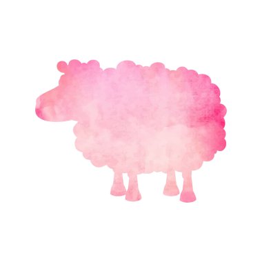 Suluboya siluet izole bir arka plan üzerinde pembe bir koyun. Vektör
