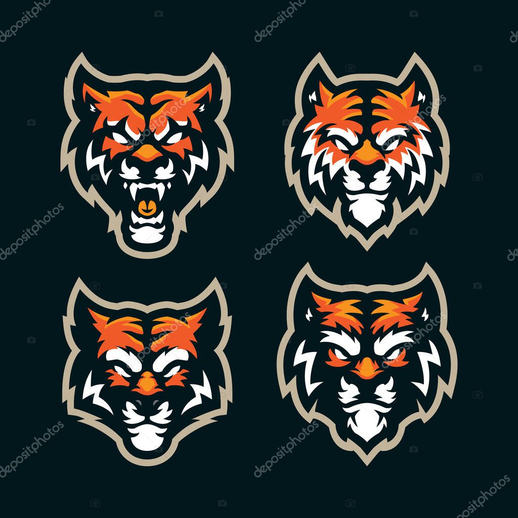 Tiger mascot logo design vector. Tiger head pack illustration.