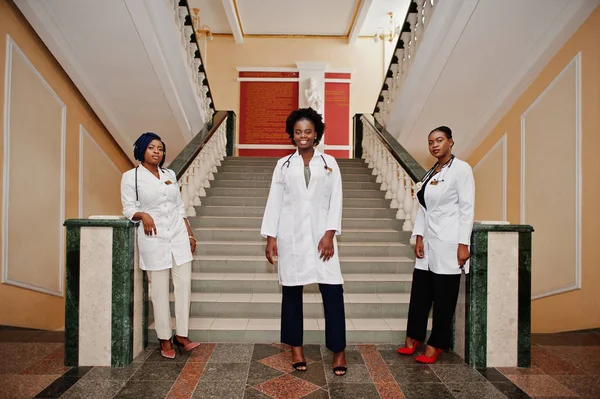 Group of african doctors students inside medical university.