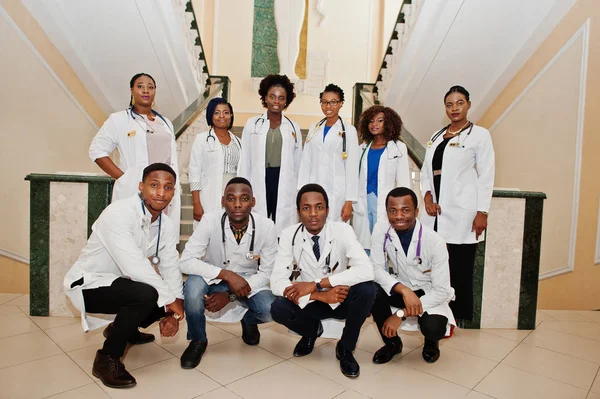 Group of african doctors students inside medical university.