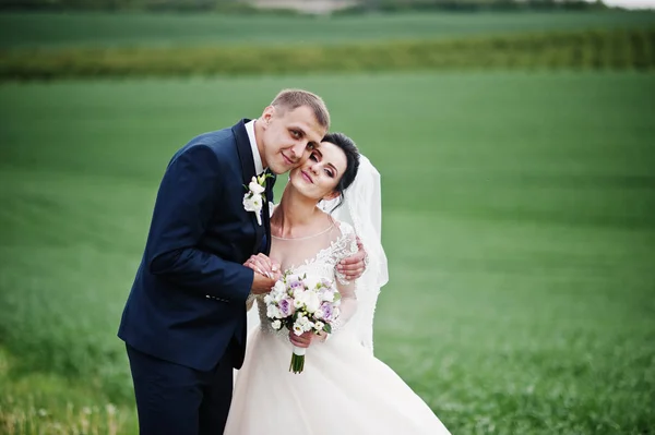 Casal Romântico Beuatiful Que Anda Campo Seu Dia Especial — Fotografia de Stock