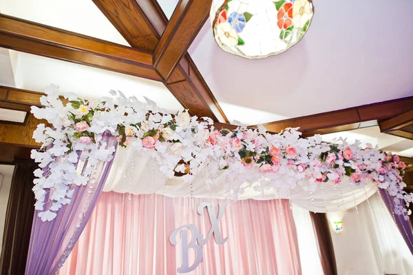 Decorações Flores Restaurante Para Celebração Casamento — Fotografia de Stock