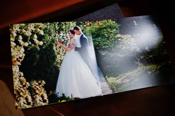 Páginas Libro Fotos Boda Gris Álbum Que Representa Pareja Boda — Foto de Stock