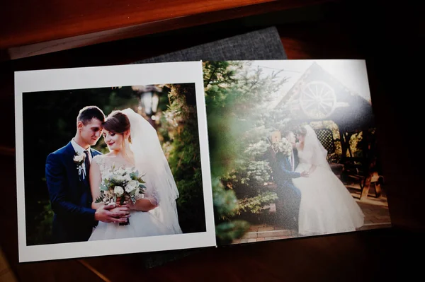 Páginas Libro Fotos Boda Gris Álbum Que Representa Pareja Boda — Foto de Stock