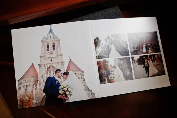 Páginas Casamento Cinza Foto Livro Álbum Que Descreve Casamento Casal — Fotografia de Stock