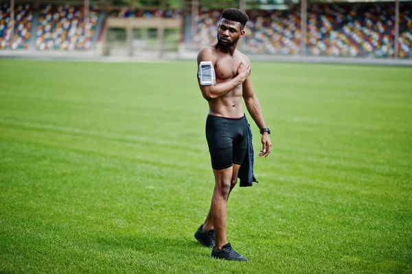 Atleta Masculino Afroamericano Sexy Deporte Torso Desnudo Hombre Con Funda — Foto de Stock