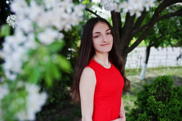 Menina Adolescente Vestido Vermelho Posou Livre Dia Ensolarado — Fotografia de Stock