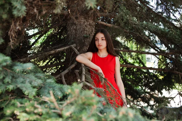 Adolescente Chica Vestido Rojo Posó Aire Libre Día Soleado —  Fotos de Stock