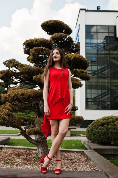 Adolescente Chica Vestido Rojo Posó Aire Libre Día Soleado —  Fotos de Stock