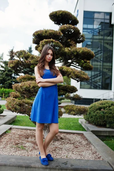 Adolescente Chica Vestido Azul Posó Aire Libre Día Soleado — Foto de Stock