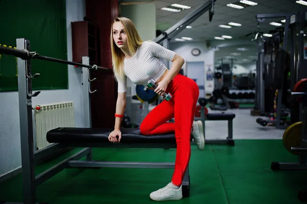 Genç Kız Egzersiz Spor Salonunda Spor Fitness Kadın Dumbbells Ile — Stok fotoğraf