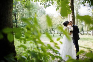 Muhteşem düğün kaç poz ve bir güzel yaz günü parkta sarılma.