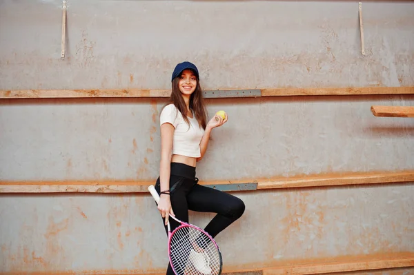 Jeune Fille Sportive Joueuse Avec Raquette Tennis Sur Court Tennis — Photo