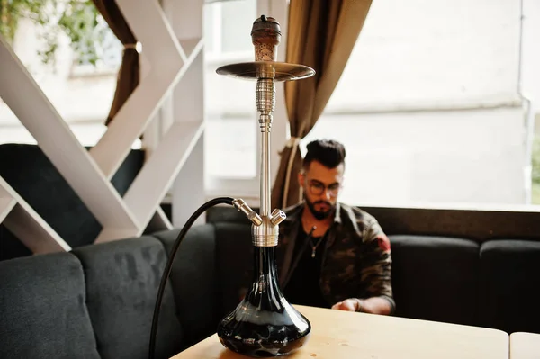 Close Hookah Stylish Beard Arabian Man — Stock Photo, Image