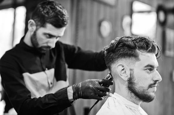 Handsome Bearded Man Barbershop Barber Work — Stock Photo, Image