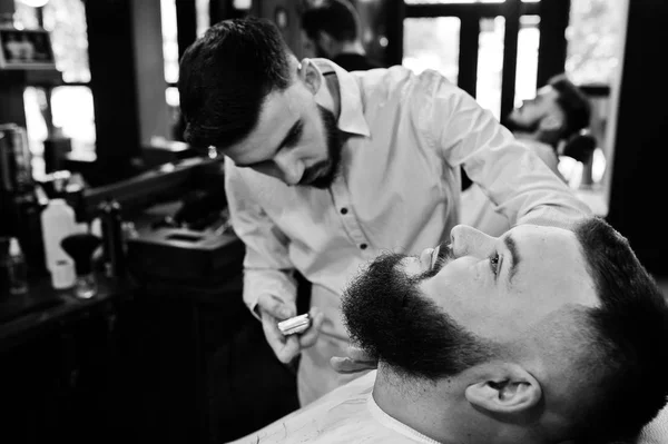 Handsome Bearded Man Barbershop Barber Work — Stock Photo, Image