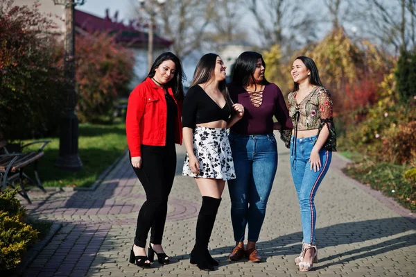 Groep Van Vier Gelukkig Mooi Latino Meisjes Uit Ecuador Stelde — Stockfoto