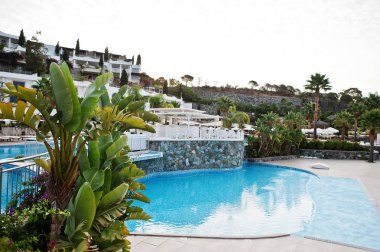 Yüzme havuzunda sabah Akdeniz yaz resort otel Türkiye, Bodrum.