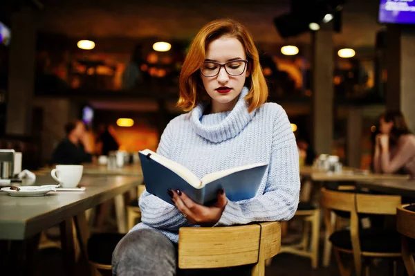 Cheerful Young Beautiful Redhaired Woman Glasses Sitting Her Working Place — Stock Photo, Image