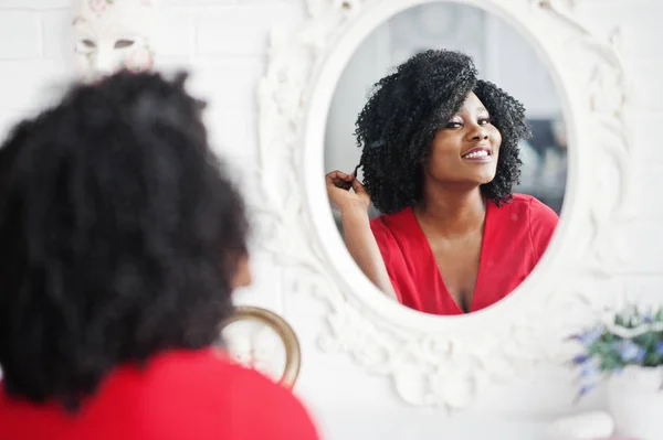 Fashion african american model in red beauty dress, sexy woman p