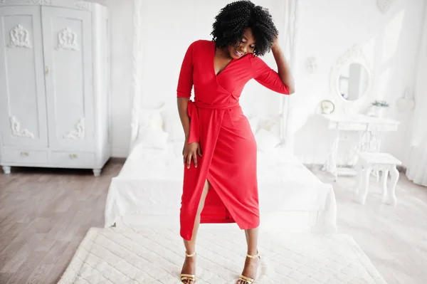Fashion african american model in red beauty dress, sexy woman p