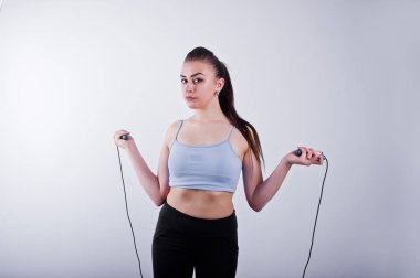 Üst ve siyah legging neşeli çekici genç Fitness kadın