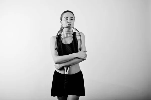 Fekete-fehér portré szép fiatal nő játékos spor — Stock Fotó