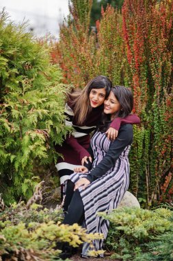 İki güzel Hintli veya Güney Asyalı genç kızın portresi.