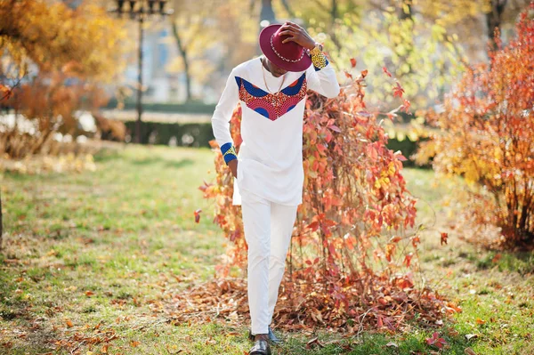 赤の帽子と白い服を着たスタイリッシュなトレンディーなアフロフランス人がポーズ — ストック写真