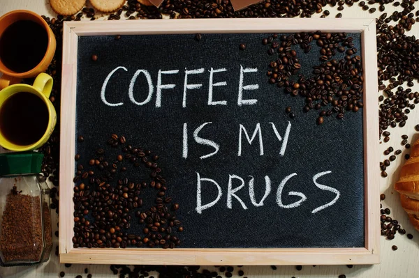 Café Minha Droga Palavras Sobre Blackboard Flat Lay — Fotografia de Stock