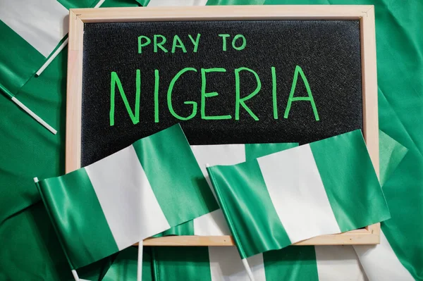 Pray Nigeria Text Board Nigerian Flags — Stock Photo, Image